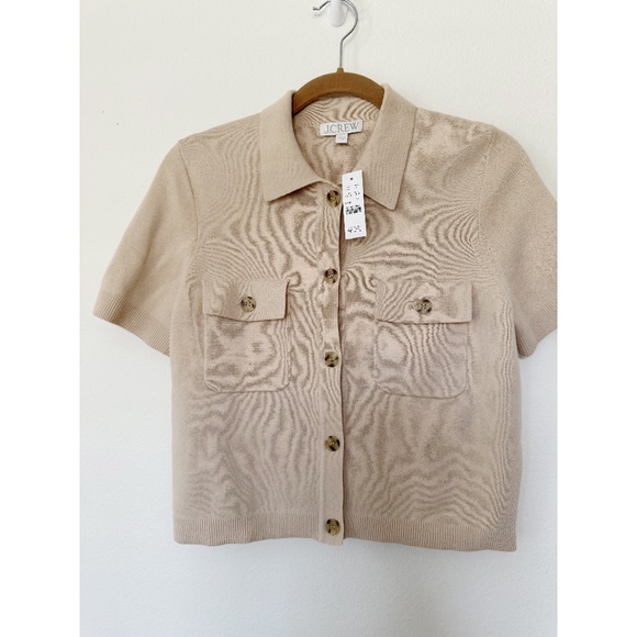 NWT J.Crew Short-sleeve pocket cardigan Sweater Toasted Cream S - Picture 2 of 7
